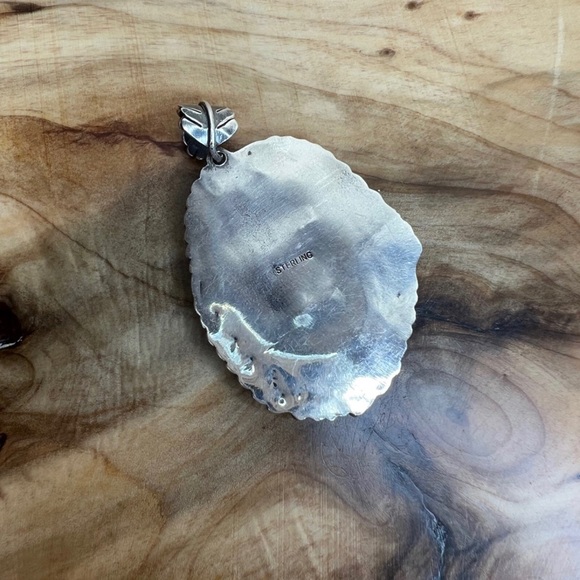 Boho South Western Fern Leaf Sterling Silver & Turquoise Large Pendant 🌿 - Picture 8 of 13